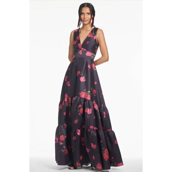 NEW $1000 Sachin & Babi Black Sleeveless Mikado Rori Malbec Tea Gown Dress Sz 6 - Picture 5 of 16